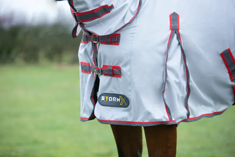 StormX Original Protect Full Neck Fly Rug - White/Grey/Red-1